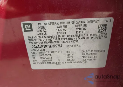 2017 GMC Terrain Sle-2 из США, поврежденный, VIN 2GKALNEK7H6229754